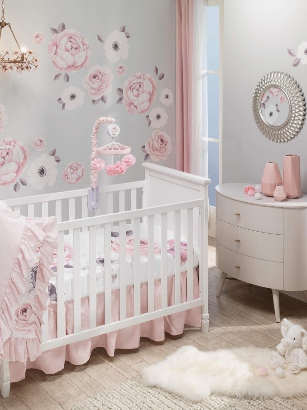 Lambs & Ivy Crib Bedding Set, Musical Crib Mobile & Changing Table Pad Cover
